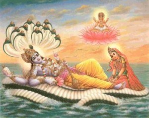 Lord Vishnu with Lakshmi in Vaikuntam