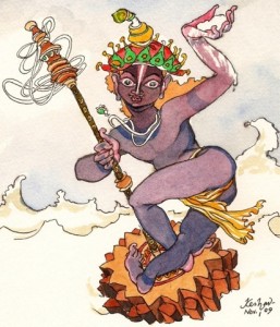Gitamrita - the milk of the Upanishads called the Gita churned into Gnana/Bhakti (watercolour) Keshav