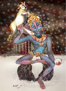 Gitamrita: the milk of the Upanishads. Watercolor. #krishnafortoday Keshav