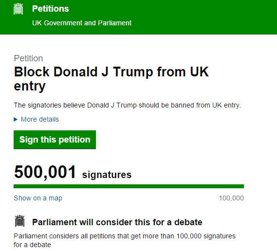 Block Donald J Trump from England