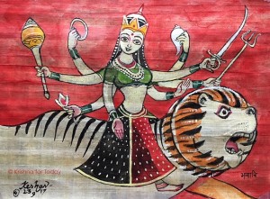 170923 - Bhavani - Devi series 04 -watercolour on papyrus -lr