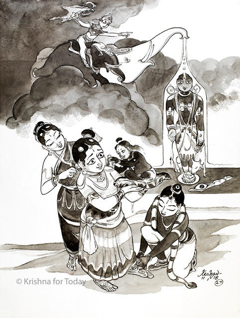 180111 - Tiruppavai 27 -Koodarai vellum, seer (rectifier) Govinda. lr. #watercolour #24x32cms Saayujyam.