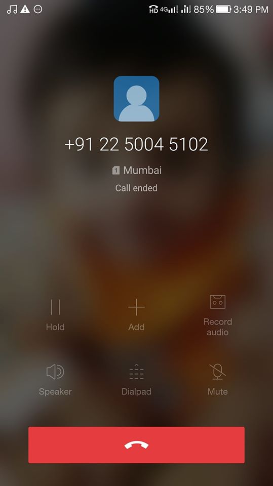 Mumbai call end screen