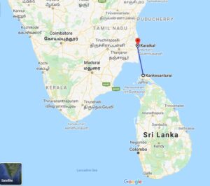 Karaikal to Kankesanthurai map