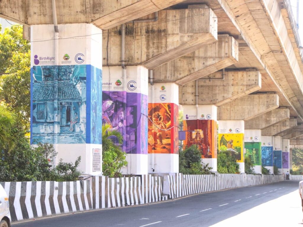 Chennai Metro Pillar Paintings wide